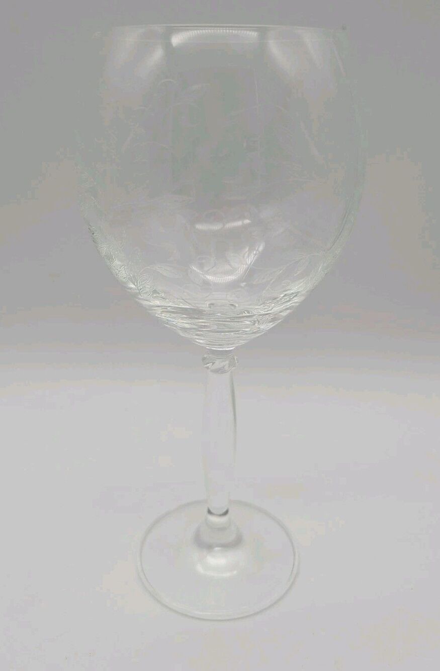 Pier 1 Eliza Red Wine Glass Etched Leaves Vines